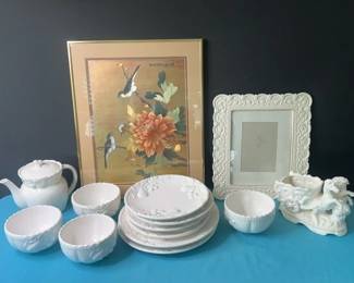 Japanese Art, Porcelain Picture Frame, Horses, Carriage, Serving Ware