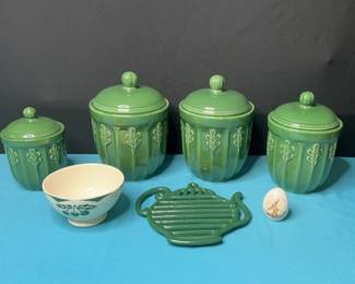 Canisters, Trivet, Bowl and Egg