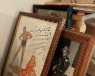 Vintage framed photos / advertisements 