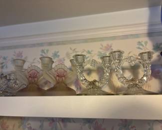 Indiana glass candle stick holders, Jeanette candlestick 