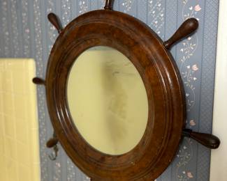 Vintage ships wheel mirror