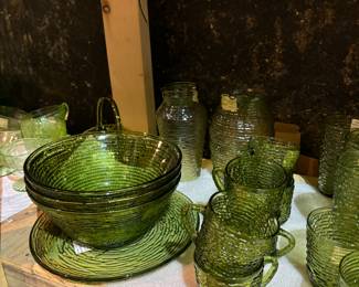 Vintage Anchor Hocking avocado green cups and dishes