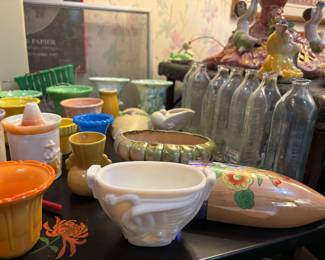Mid century vases, vintage baby bottles