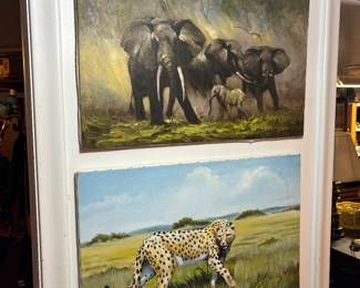 Mid century elephant and cheetah artwork