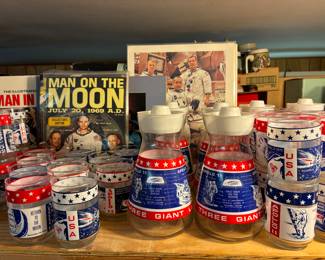 Vintage space shuttle and moon related glasses and ephemera 
