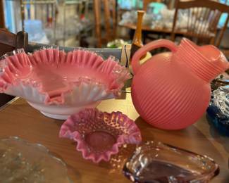 Fenton and Hazel Atlas pitcher and dishes 