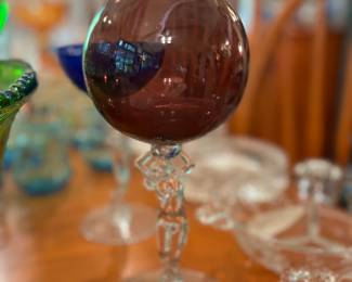 (2 of 2) Antique Cambridge amethyst glass ivy vase nude stem