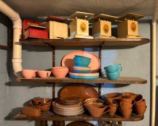Antique kitchen scales, Mid century dishes