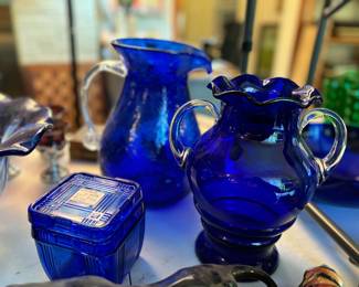 Vintage cobalt blue vase, pitcher