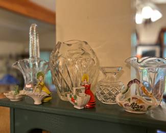 Vintage vases, basket, figurines