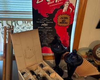 La Cage musical poster, amethyst vases