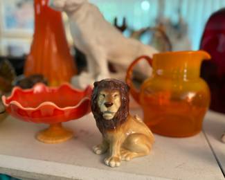 Mid century Blenko glass, lion, and other glassware 