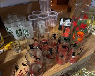 Vintage scotty dog glasses, Michigan state glasses