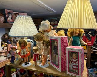 Vintage dolls, lamps, toys