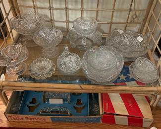 Cut glass bowls, candy dishes, serving dishes