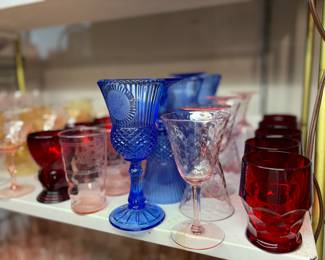 Vintage cobalt blue wine goblets, viking ruby red glass set