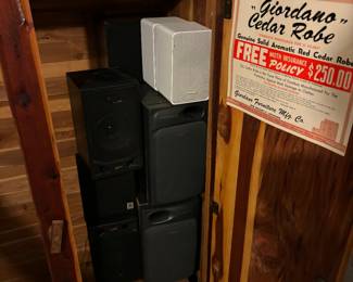 Vintage cedar closet, speakers