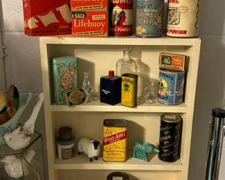 Vintage bottles, cans, tins, soaps