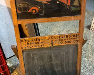 1930's Children's wall hanging or floor standing chalk board. Vintage plane train car