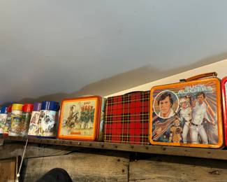 Buck rogers and many other vintage lunch boxes and thermoses 