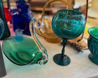 Duncan & Miller mid century swan bowl, Empoli ribbed optic glass