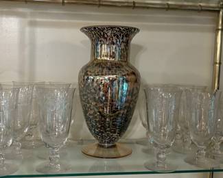 Art glass vase, goblets