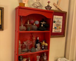 Vintage shelf and perfume bottles