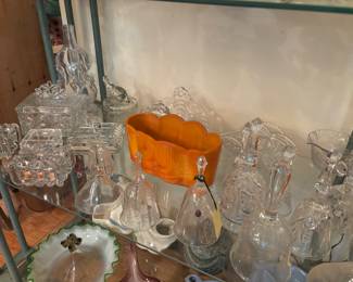 Crystal, bells, dishes, mid century 