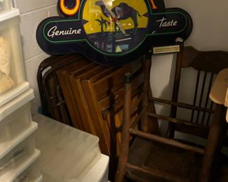 Camel cigarette lighted sign, nice vintage folding chairs