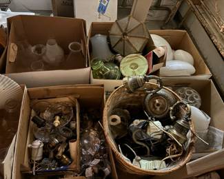 Antique light parts, globes, sockets