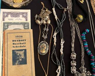 1936 Detroit Tigers baseball schedule, necklaces, jewelry
