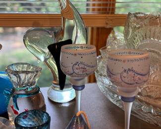 Art glass rooster, stemware