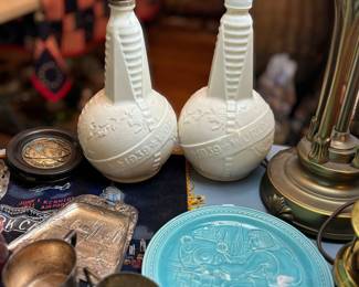 Worlds fair bottles, plate, cream and sugar