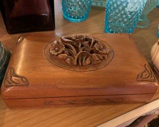 Vintage carved wood trinket box