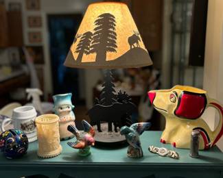 Moose lamp, figurines, ditmar urbach dog pitcher 