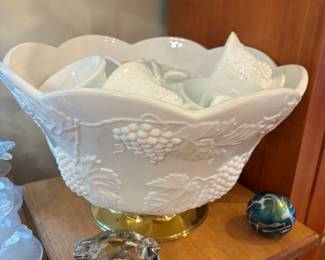 Milk glass punch bowl set