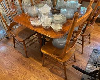 Antique oak dining table with chairs