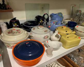 Hall china, atomic dishes, pitchers, tea pots, casserole dishes
