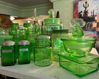 Illinois glass, depression glass, vaseline glass