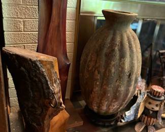 Antique Wood sculptures, large vase