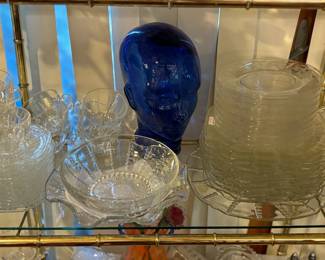 Vintage cobalt blue head, dishes, cups