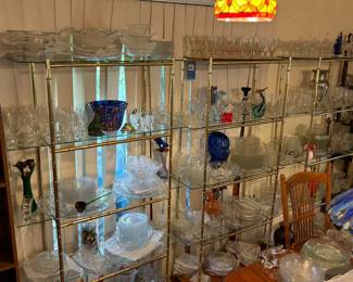 Mid century modern gold / glass shelving 