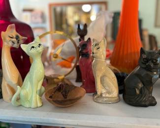 Mid century cats, hand carved giraffe bowl