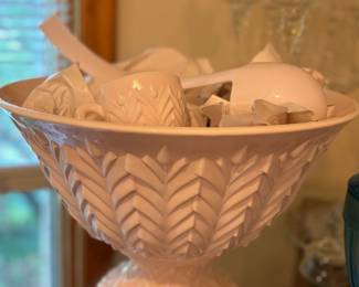 Beautiful and unique milk glass punch bowl set