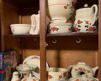 Vintage Hall red poppy dishes, donut pitcher, casserole dish