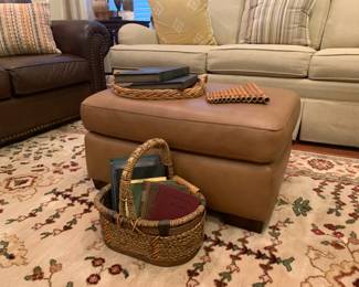 Beige leather ottoman