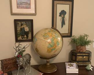 Globe, wall art, and other home decor
