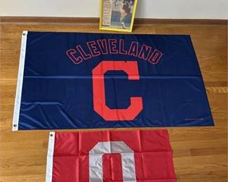 Len Barker Perfect Game Framed Article, Indians Ohio State Banner Flags