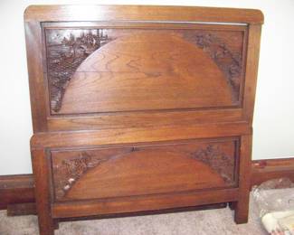 Japanese carved head and footboard, twin size, originally from Japan