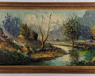 #69 • Large Signed Landscape Oil Painting, Framed